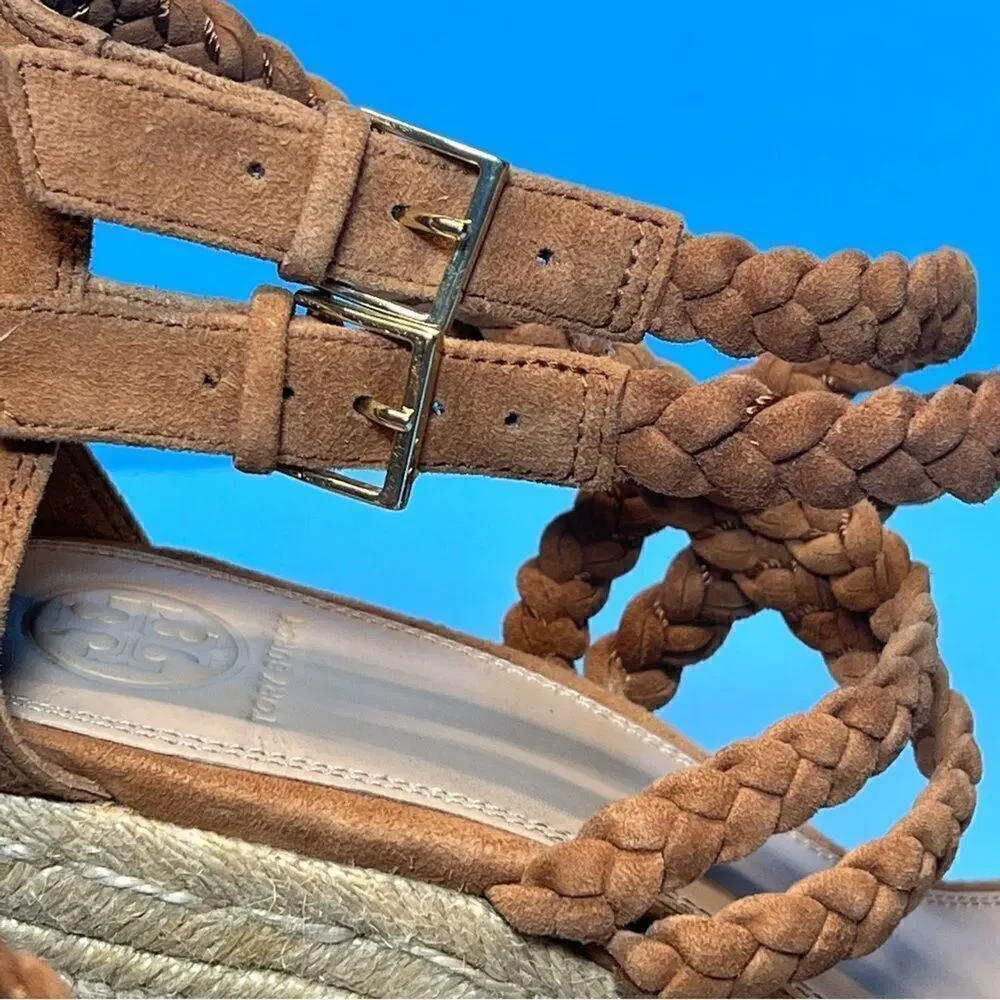 Tory Burch Bailey Braided Ankle SOHO Lux Suede Espadrille Wedge Sandals Womens 9